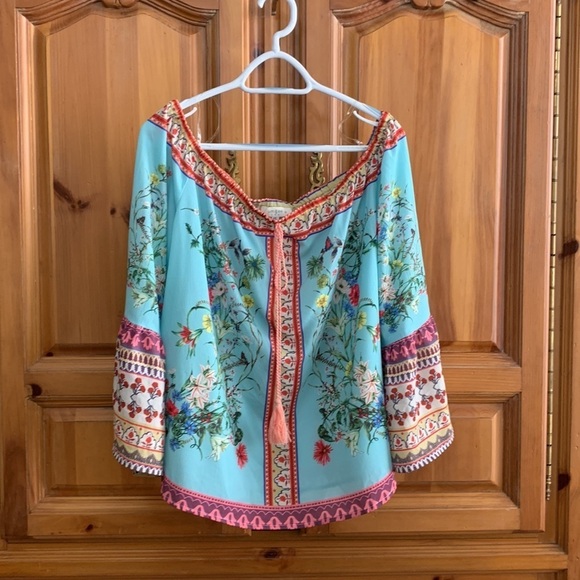 Umgee Off The Shoulder Blue Top - Picture 4 of 9